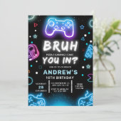 BRENG JE BINNEN? Neon Gamer Verjaardag Uitnodiging (Staand voorkant)