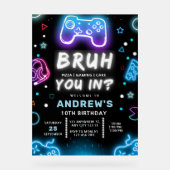 BRENG JE BINNEN? Neon Gamer Verjaardag Uitnodiging Acryl Bord (Voorkant)