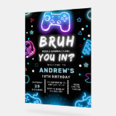 BRENG JE BINNEN? Neon Gamer Verjaardag Uitnodiging Acryl Bord (Hoek)