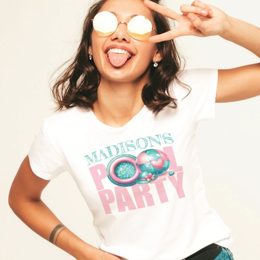 Breng je eigen poolparty roze gepersonaliseerd t-shirt