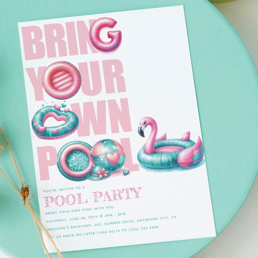 Breng je eigen poolparty roze turquoise kaart