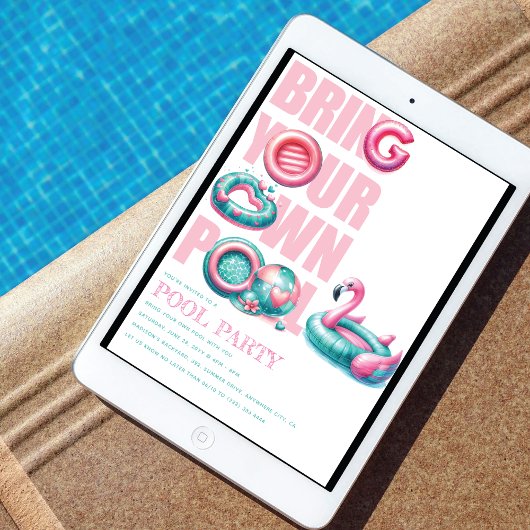 Breng je eigen poolparty roze turquoise kaart