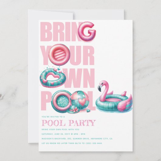 Breng Je Eigen Zwembad Feest Roze Turquoise  Kaart (Voorkant)