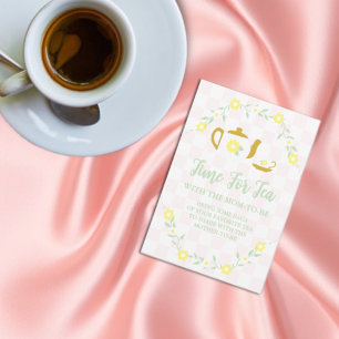 Breng je favoriete thee mee: Bloemige baby shower Informatiekaartje