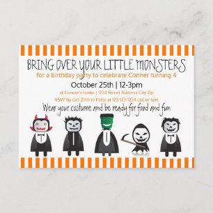 Breng je monsters over - 3x5 Verjaardag Uitnodigin Kaart