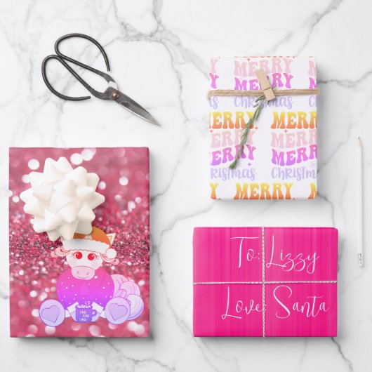 Breng magie naar Kerstmis met Roze Eenhoorn Inpakpapier Vel (Voorkant)