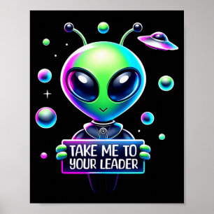 Breng Me Naar Je Leider Grappige Alien Cartoon Man Poster