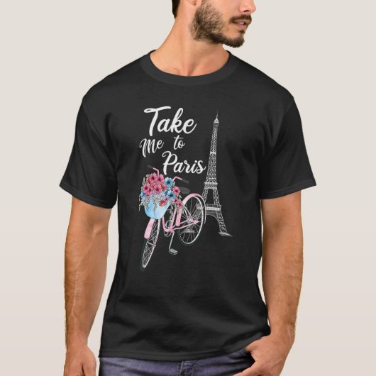 Breng me naar Paris France Floral Minimal Eiffel T T-shirt (Voorkant)