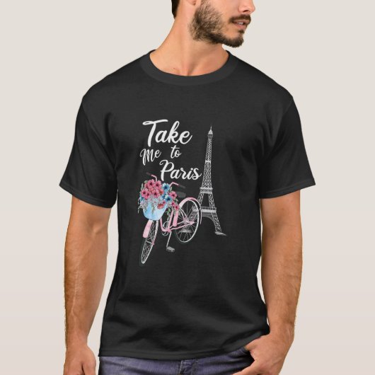 Breng me naar Paris France Floral Minimal Eiffel T T-shirt (Voorkant)