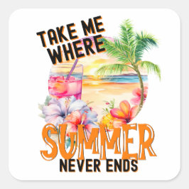 Breng me waar de zomer nooit eindigt, tropisch str vierkante sticker