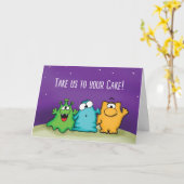 Breng ons naar uw taart - Alien Birthday Kaart (Gele Bloem)