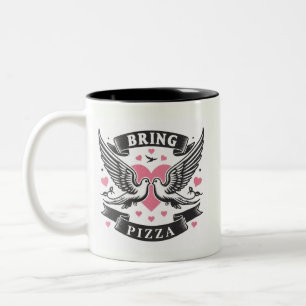 Breng Pizza Valentijns's Grappige Harten en Duiven Tweekleurige Koffiemok