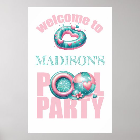 Breng uw eigen Pool Party Roze Welkomstbord Poster (Voorkant)