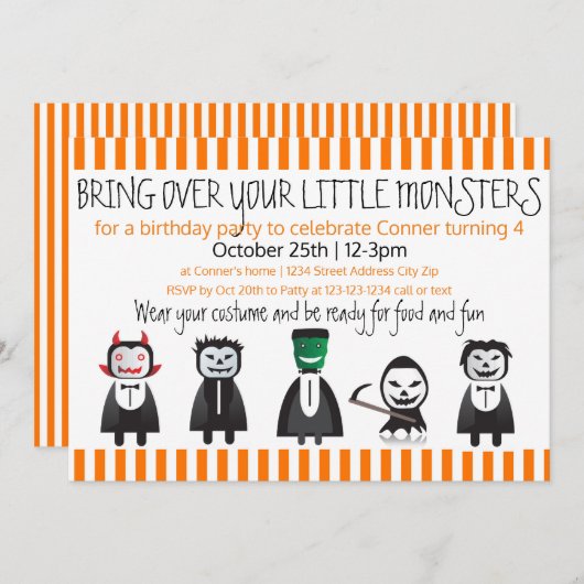 Breng uw monsters over - uitnodiging ter ere van d (Voorkant / Achterkant)