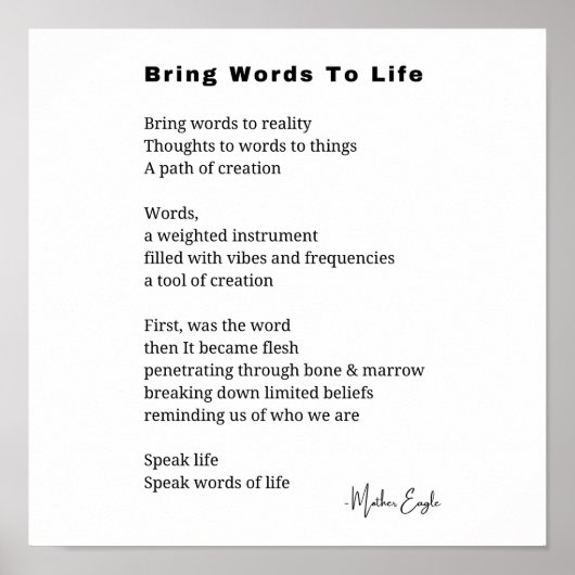 Breng woorden tot leven Gedicht Wall Art poster De (Voorkant)