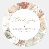 BRENNA Bohemian Terracotta Dry Palm Boho Round Ronde Sticker (Voorkant)