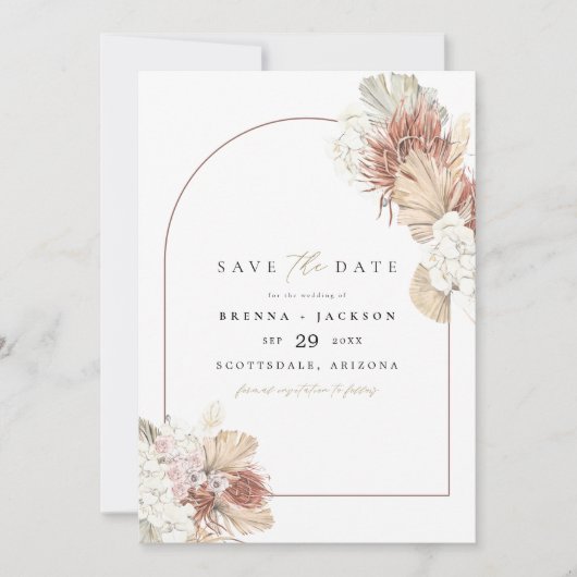 BRENNA Boho Arch Terracotta Palm Save the Date Kaart (Voorkant)