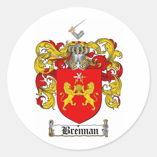 BRENNAN FAMILY CREST - BRENNAN WAPEN RONDE STICKER (Voorkant)