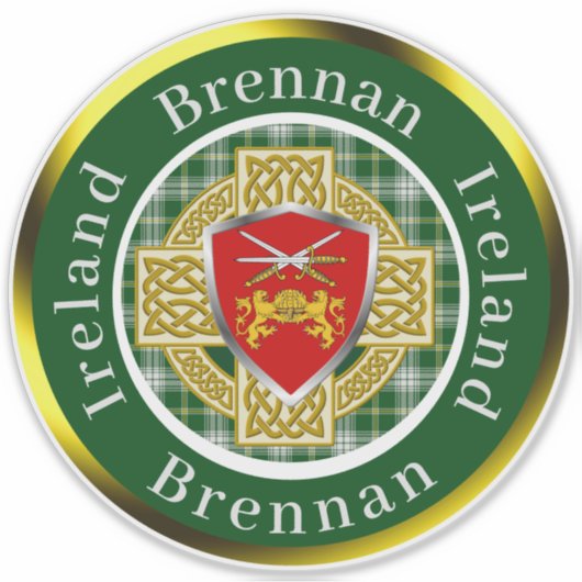 Brennan Irish Shield & Celtic Cross op maat Sticker (Voorkant)
