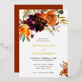 Brent Oranje Bourgogne Floral Rustic Wedding Gold Folie Uitnodiging