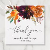 Brent Oranje Bourgogne Herfst Floral Rustic Weddin Bedankjes Labels (Voorkant)