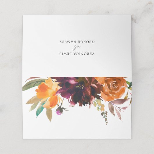 Brent Oranje Bourgogne Herfst Floral Rustic Weddin Plaatskaartje (Buitenkant ongevouwen)