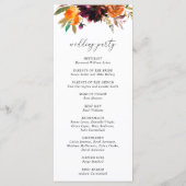 Brent Oranje Bourgogne Herfst Floral Rustic Weddin Programmakaart (Achterkant)