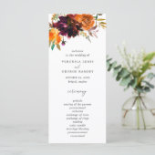 Brent Oranje Bourgogne Herfst Floral Rustic Weddin Programmakaart (Staand voorkant)
