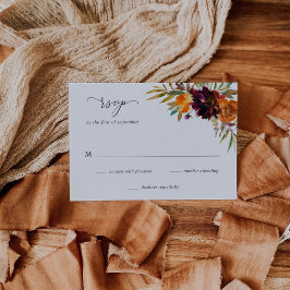Brent Oranje Bourgogne Herfst Floral Rustic Weddin RSVP Kaartje