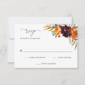 Brent Oranje Bourgogne Herfst Floral Rustic Weddin RSVP Kaartje (Voorkant)