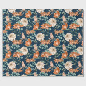 Brent Oranje Floral Greenery Pattern Cadeaupapier (Vlak)