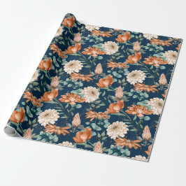 Brent Oranje Floral Greenery Pattern Cadeaupapier
