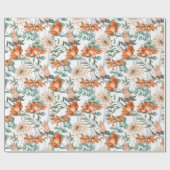 Brent Oranje Floral Greenery Pattern Cadeaupapier (Vlak)