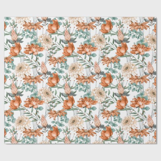 Brent Oranje Floral Greenery Pattern Cadeaupapier (Vlak)