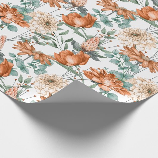 Brent Oranje Floral Greenery Pattern Cadeaupapier (Hoek)