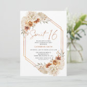 Brent Sinaasappel Boho Floral Sweet 16 Birthday Kaart (Staand voorkant)