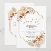 Brent Sinaasappel Boho Floral Sweet 16 Birthday Kaart (Voorkant / Achterkant)