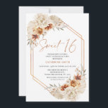 Brent Sinaasappel Boho Floral Sweet 16 Birthday Kaart<br><div class="desc">Brante Oranje Boho Floral Sweet 16 Birthday Invitation Bohemian inspireerde het zoete 16 verjaardagsfeest met een verbrande oranje en twee beige florale arrangementen en een modern kalligrafie-afbeelding als koers in een faux gouden textuur. Deze zoete 16-jarige uitnodiging is ideaal voor iedereen die op zoek is naar een door bohemen geïnspireerde...</div>