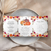 Brent Sinaasappel en Bourgogne Floral Pumpkin Wedd Drieluik Uitnodiging