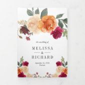 Brent Sinaasappel en Bourgogne Floral Pumpkin Wedd Drieluik Uitnodiging (Cover)