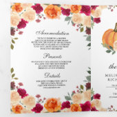 Brent Sinaasappel en Bourgogne Floral Pumpkin Wedd Drieluik Uitnodiging (Binnenzijde eerst)