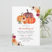 Brent Sinaasappel en Bourgogne Floral Pumpkin Wedd Kaart (Staand voorkant)