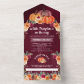 Brent Sinaasappel Floral Pumpkin Burgundy Baby sho All In One Uitnodiging (Binnen)