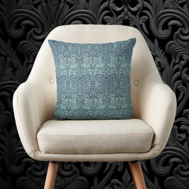 Brer Rabbit van William Morris Blauw Textielpatroo Kussen (Brer Rabbit by William Morris, Textile Pattern Throw Pillow)