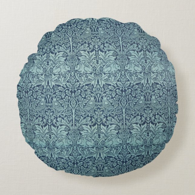 Brer Rabbit van William Morris Blauw Textielpatroo Rond Kussen (Voorkant)