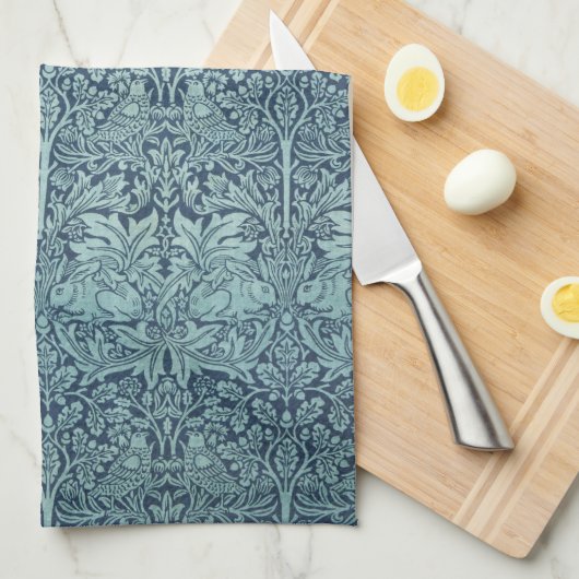 Brer Rabbit van William Morris Blue Textile Patter Theedoek (Quarter Fold)