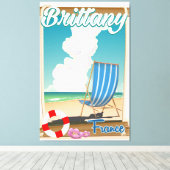 Bretagne Frankrijk strand reisposter Canvas Afdruk (Insitu (Houten vloer))