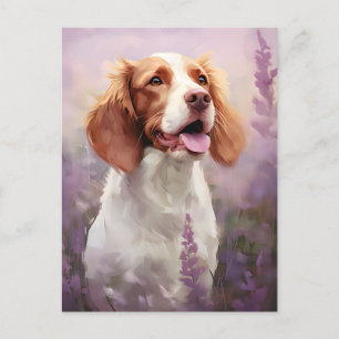 Bretagne hond in Lavender veld Briefkaart