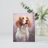 Bretagne hond in Lavender veld Briefkaart (Staand voorkant)