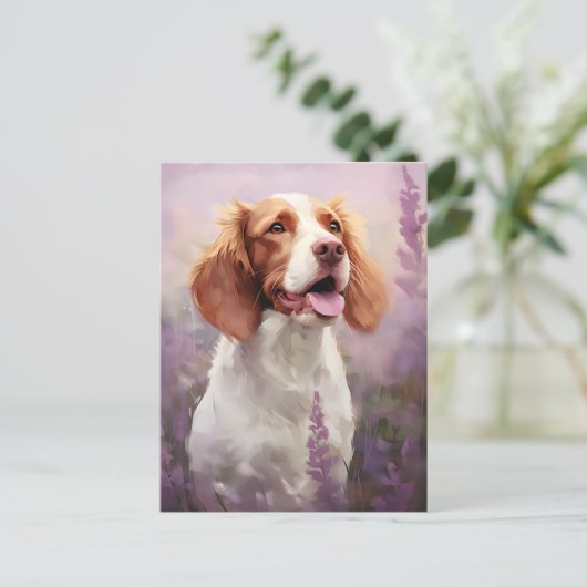 Bretagne hond in Lavender veld Briefkaart (Staand voorkant)